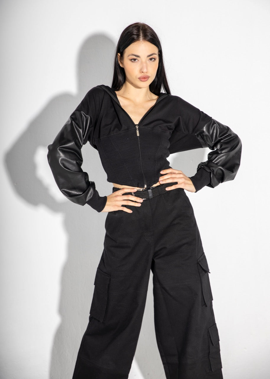 Leather sleeves corset jacket