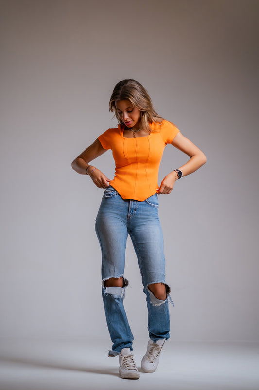 Orange Square Neck Top