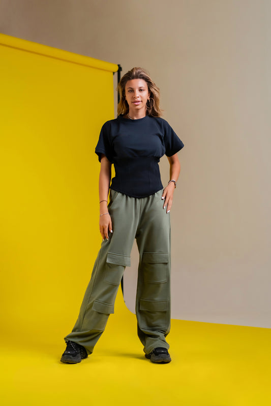 Olive Wide Leg Cargo Pants