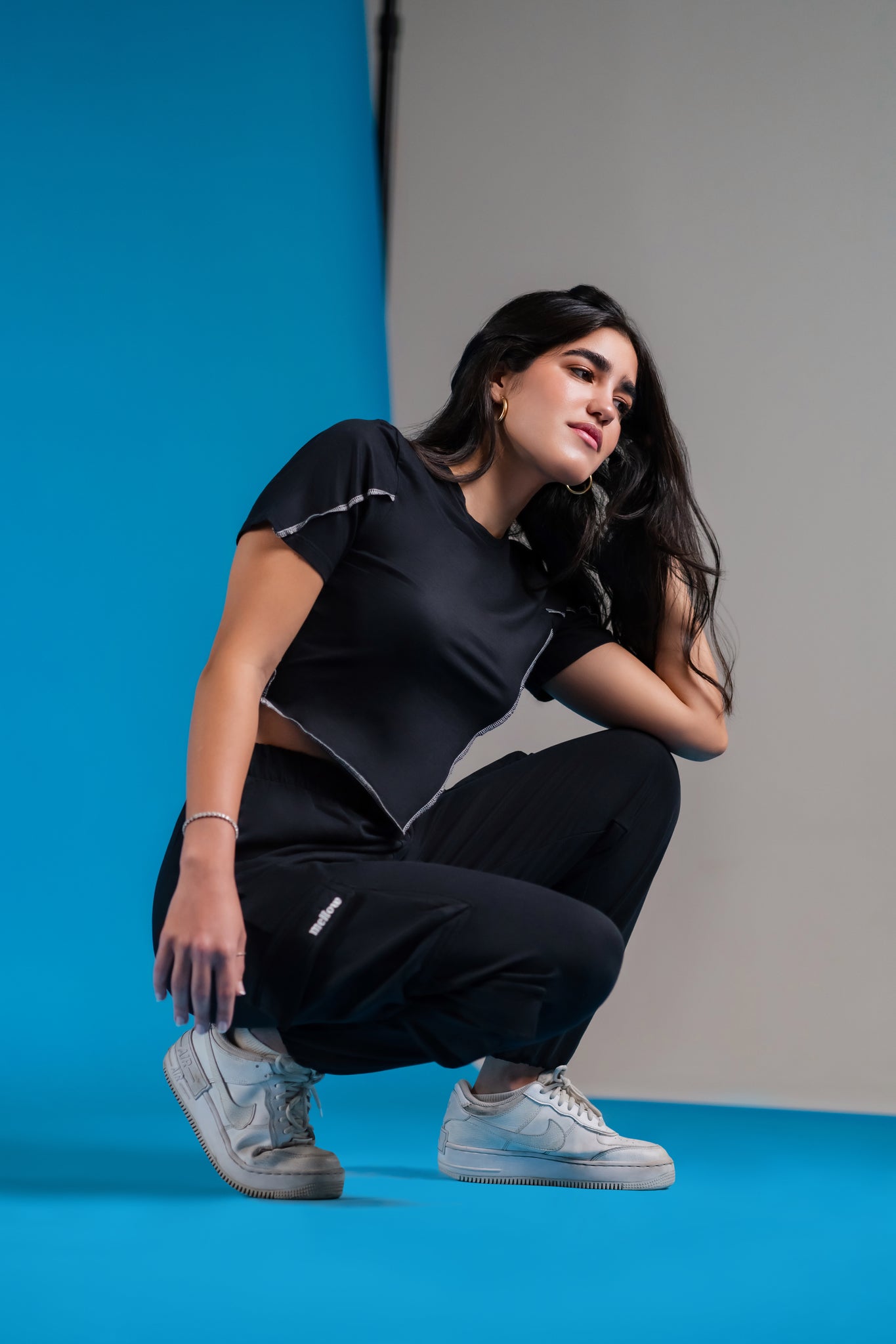 Black Contrast Stitching Top