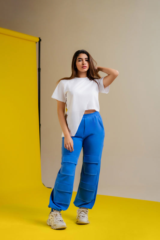 Royal Blue Wide Leg Cargo Pants