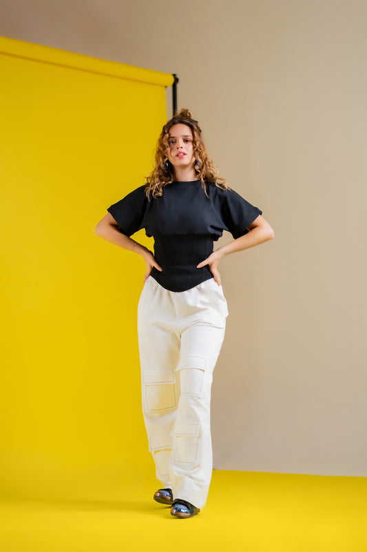 White Wide Leg Cargo Pants