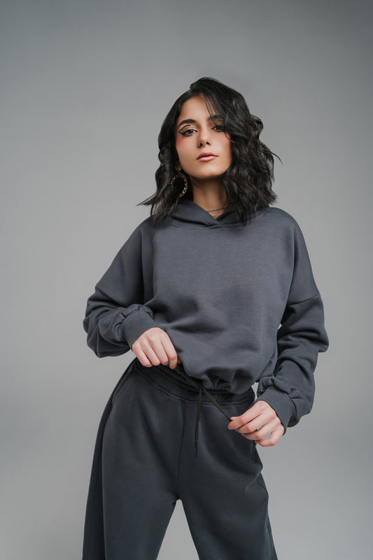 Grey Cropped Hoodie