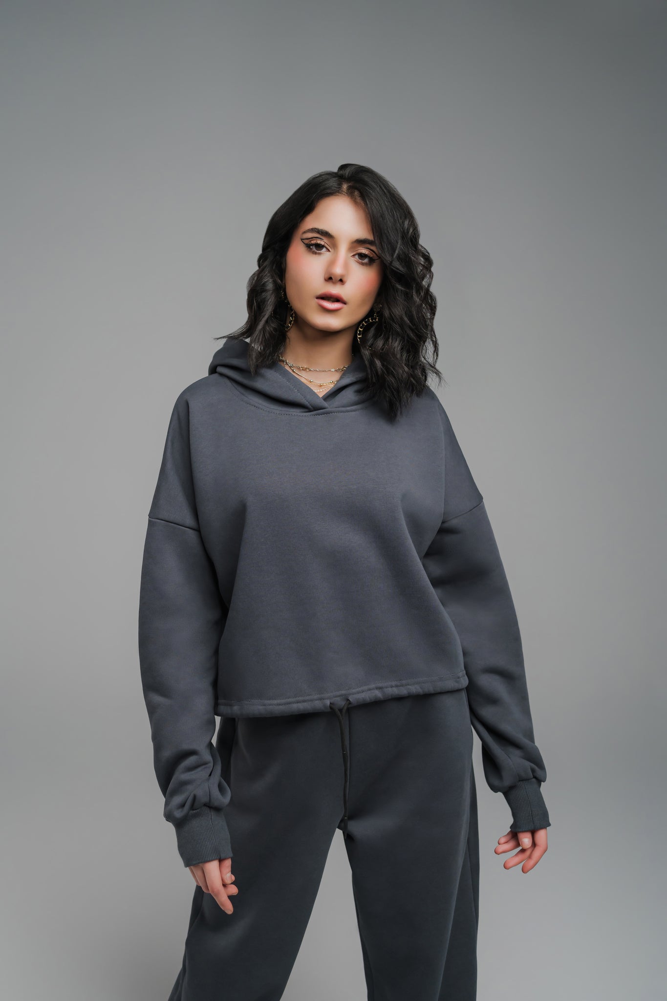 Grey Cropped Hoodie