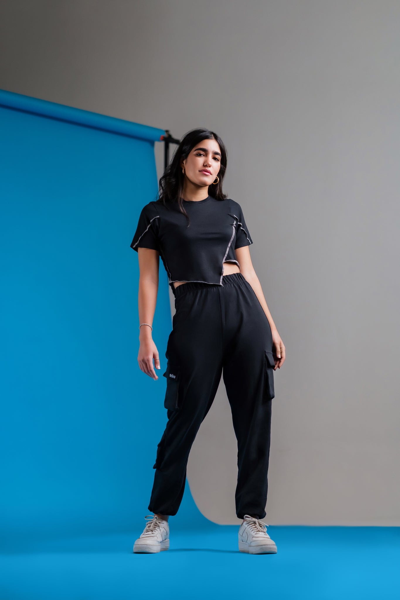 Black Contrast Stitching Top
